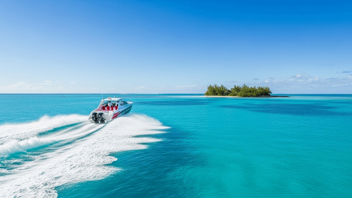 Speedboat island-hopping in Mauritius