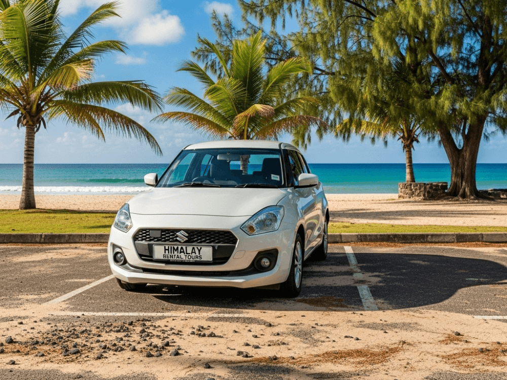 Compact rental car near Mauritius coastline